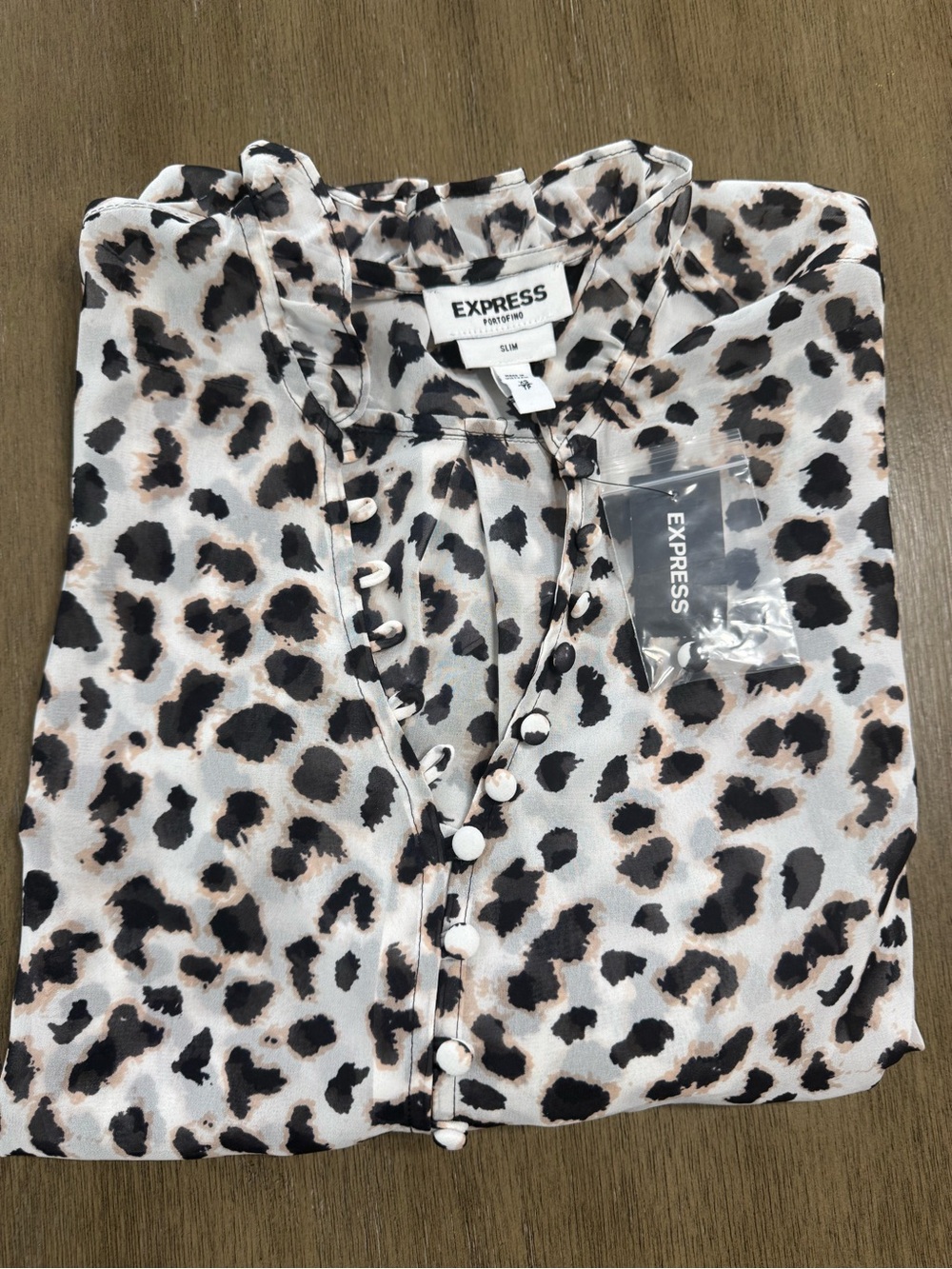 Express NEW WITH TAG Animal Print Button-Up Top - Black, Beige, White